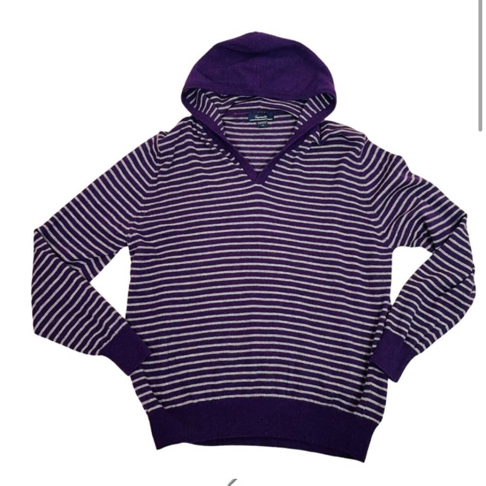 Faconnable Made in Italy Mens Lambs Wool Hoodie Sweater Size M Purple/Gray
